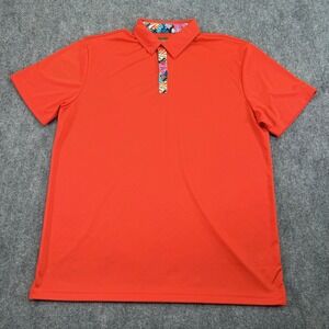 Loudmouth Polo‎ Shirt Mens Extra Large Red Tropical Placket Print Golf Stretch